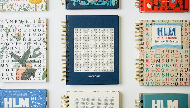 A collection of word search books and stylish notebooks from HLM Published Books A collection of word search books and stylish notebooks from HLM Published Books